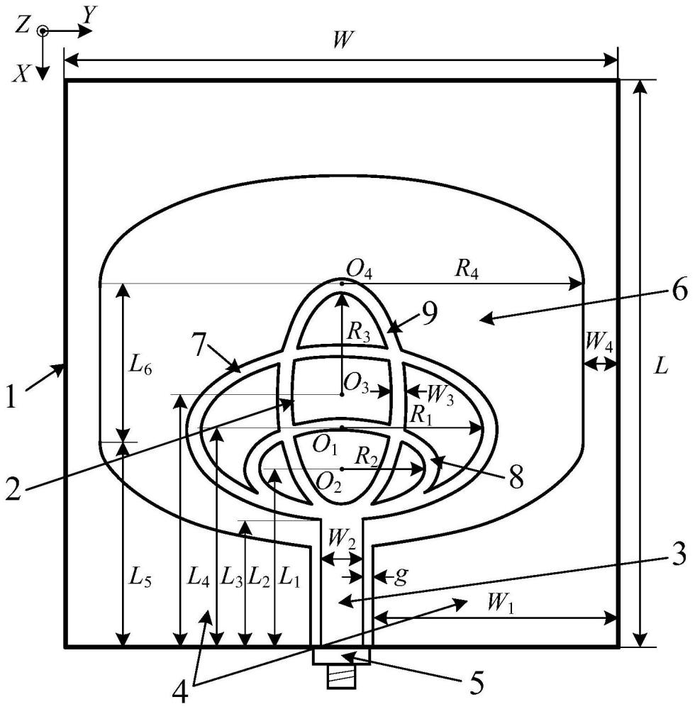 一種橢圓環(huán)組合形三寬頻平面縫隙天線